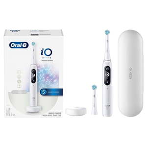 lot 38151 image: Oral-B iO Series 7 Electric Toothbrush with 2 Brush Heads White Alabster - Retail $199