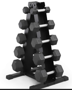 lot 35724 image: Marcy 150lb Rubber Hex Dumbbell Set with Rack - Retail $400
