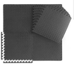 lot 37001 image: Premium Gym Flooring Exercise Mats - 48 Sq Ft - Black (12 Interlocking Tiles) - Retail $50