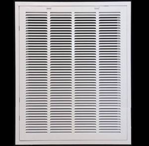 lot 37002 image: HVAC Premium 22 x 32 Duct Opening Steel Return Air Filter Grille, for 1-inch Filter, Removable Door, Flat Stamped HVAC Vent Cover Grille, Outer Dimensions 24.5 x 34.5 - Retail $120