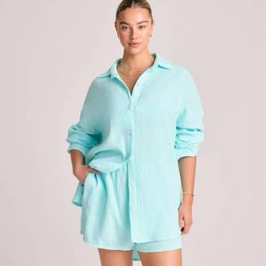 lot 38213 image: Vitamin A Womens Long Sleeve Gauze Cover Up Shirt - Aqua M&nbsp