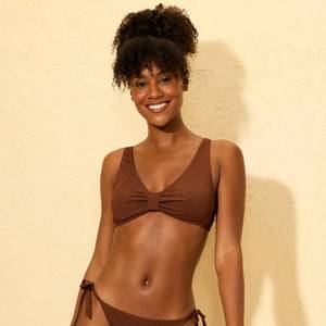 lot 38253 image: Womens Ribbed Tab-Front Bralette Bikini Top - Shade &amp Shore Brown XS&nbsp