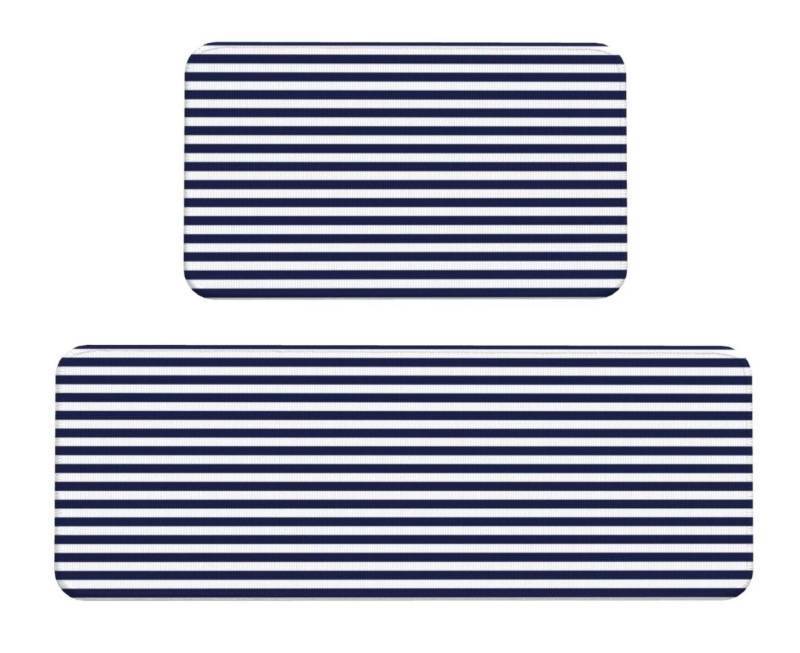 lot 34495 image: Sikiie Navy Blue And White Stripes Kitchen Mat 2 PCS Cushioned Kitchen Rug, Waterproof Non-Slip Kitchen Mats for Kitchen, Floor Home, Sink, Laundry, (17 x 47.2 inches)