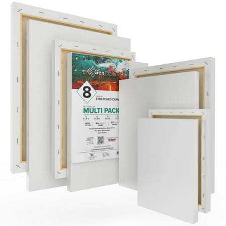 lot 13850 image: GenCrafts Assorted Stretched Canvas (8 Pack)  Rectangular for Acrylic  Oil  Other Wet or Dry Medium - Artist Grade