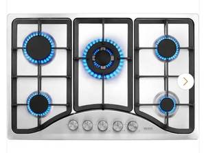lot 33718 image: VEVOR30 in. 5 Burners Gas Cooktop Stove Top 12250 BTU Built-in LPGNG Convertible - Retail $179