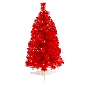 lot 33724 image: Red Artificial Christmas Tree with 35 Led Lights and 72 Bendable Branches, 2