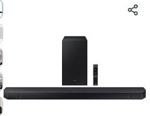 lot 35749 image: SAMSUNG HW-Q60C 3.1ch Soundbar wDolby Audio, Q-Symphony, Adaptive Sound Lite, HDMI eARC, Game Mode, Bluetooth, Tap Sound, Wireless Surround Sound Compatible, Black (not working, missing cables and remote control) ( - Retail $319