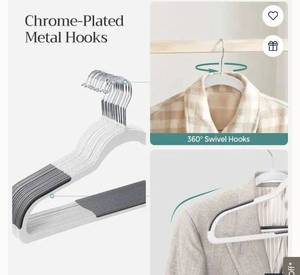 lot 35772 image: SONGMICS Pack of 50 Clothes Hangers Plastic Coat Hangers, Space-Saving Swivel Hook, Cloud White and Dark Gray - 50 Packs