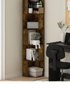 lot 35773 image: 5-Tier Corner Bookshelf Standing Storage Organizer Natural color