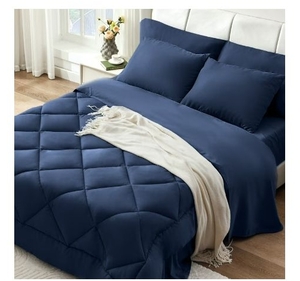 lot 35777 image: BDEUS Twin Comforter Set 4 Pieces,Comforter Set, Bed in a Bag, Bedding Set with Comforter, Fitted Sheet,Flat Sheet,Pillowcase, All Season,Dark blue