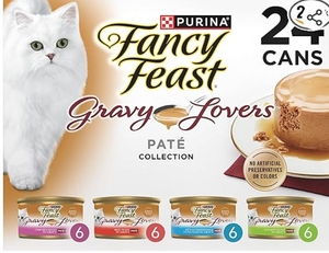 lot 35795 image: Purina Fancy Feast Gravy Lovers Variety Pack Feast Pate in Wet Cat Food Gravy - 24 cans 4.5 lb. Boxes