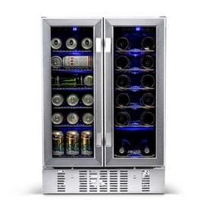 NewAir - 24" Built-in Dual Zone 18 Bottle and 58 Can Wine and Beverage Fridge with French Doors & Chrome Shelves - Stainless Steel - Retail: $799