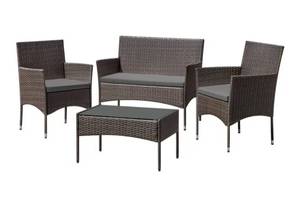 lot 37019 image: Homall 4-Piece Patio Conversation Set Outdoor Furniture Rattan Chairs Wicker Seating with Cushion and Table Weather-resistant for Porch Garden Backyard, Brown Gray - Retail $199