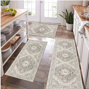 lot 37021 image: Boho Style 3-Piece Kitchen Rug Set (31x19.5, 47x19.5, 58x19.5) (Stock Pic Different)
