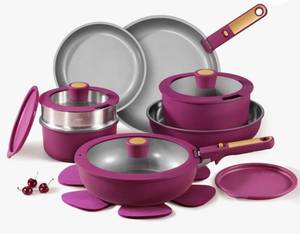 lot 37025 image: CAROTE 21-Piece Purple Pots And Pans Set Non Stick With Detachable Handle, Induction Cookware Set, Nonstick Kitchen Cooking Set - Retail $149