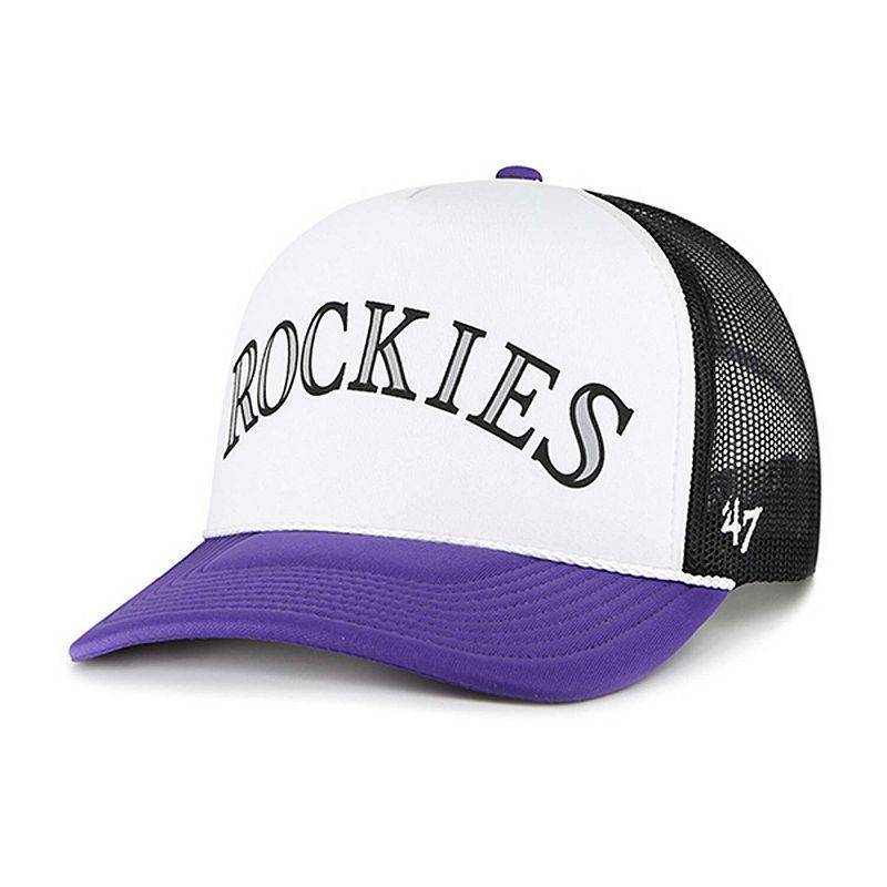 lot 33418 image: Mens 47 White Colorado Rockies Foam Front Script Trucker Snapback Hat