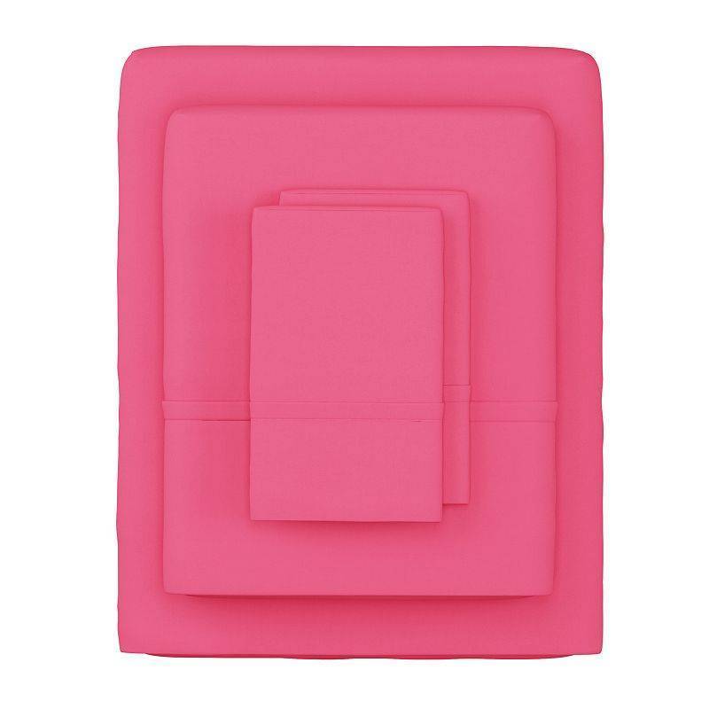 lot 34630 image: 3-Piece Brushed Microfiber Twin Sheet Set - Bedding with Wrinkle and Stain-Resistant Fitted and Flat Sheets Plus Pillowcase by Lavish Home (Pink) - Retail $70