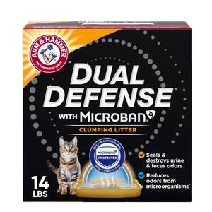 lot 33744 image: ARM & HAMMER Dual Defense with Microban Clumping Cat Litter, Antimicrobial Product Protection, Odor Control for Multi-Cat Households, 14 Lbs - Retail $0