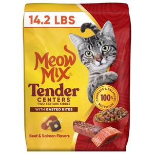lot 33746 image: Meow Mix Tender Centers Basted Bites Salmon and Beef Flavor Dry Cat Food - 14.2lbs BEST BY AUGUST 30TH 2027