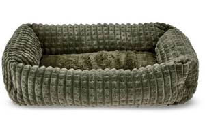 lot 33753 image: Vibrant Life Small Flannel Waffle Texture Bolster Cat or Dog Bed, Green, 17 x 21