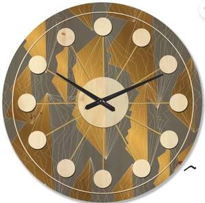 lot 33768 image: Designart Golden and Gray Polygon Pattern Mid-Century Modern Wood Wall Clock - Retail $106