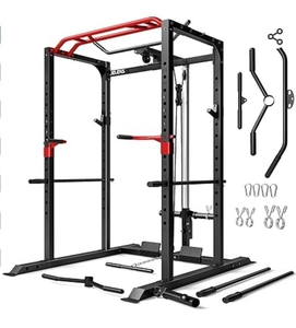 lot 35803 image: JELENS S11 Power Cage, 2000LB Multi-Function Power Rack with LAT Pulldown, Squat Rack with Adjustable Pulley System and Training Attachments, Weight Rack for Home Gym (ONLY BOX #2) - Retail $299