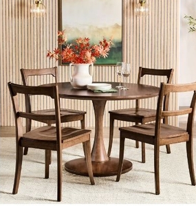 lot 35807 image: Better Homes & Gardens Ellis 5-Piece Dining Set, Walnut Finish, just base table  - Retail $587