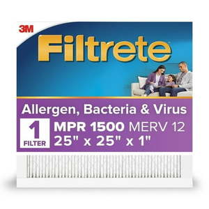 lot 35810 image: Filtrete 25x25x1 HVAC Furnace Air Filter  MPR 1500 MERV 12  Allergen  Bacteria and Virus  1 Filter