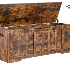 lot 35814 image: 47.2Storage chest extra large, storage trunk with 2 safety Hinges, Wooden storage bench, Shoe Bench - Retail $114