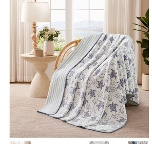 lot 35819 image: Coastal Living Throw Blanket, Reversible Plush Fleece Blanket for Couch, Blue Turtles Print, Oversize Throw