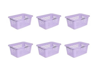 lot 35822 image: Sterilite Large 2 Bushel Plastic Laundry Basket with 4 Comfort Grip Handles, Lilac, 6 Pack - Retail $59