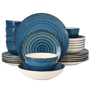 lot 35830 image: Elama Gia 21 Piece Stoneware Dinnerware Set in Dark Blue - Retail $80
