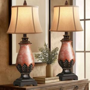 lot 37053 image: (Set of 2)Farmhouse Rustic Table Lamps, 3-Color Temperature Dimmable for Bedroom and Living Room Western Decor - Retail $61