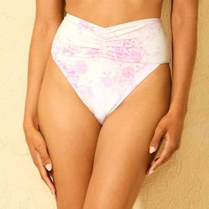 lot 38365 image: Womens Shirred Front High Waist High Leg Cheeky Coverage Bikini Bottom Floral - Shade & Shore Pink -Size M