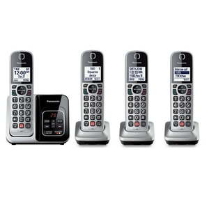 lot 38387 image: Panasonic Cordless Phone with Digital Answering Machine  Advanced Call Block  4 Handsets- KX-TG3824S - Retail $99
