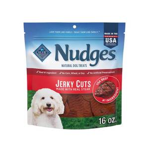lot 38393 image: Blue Buffalo Nudges Jerky Cuts Natural Dog Treats with Beef - 16oz BEST BY JULY 09, 2027