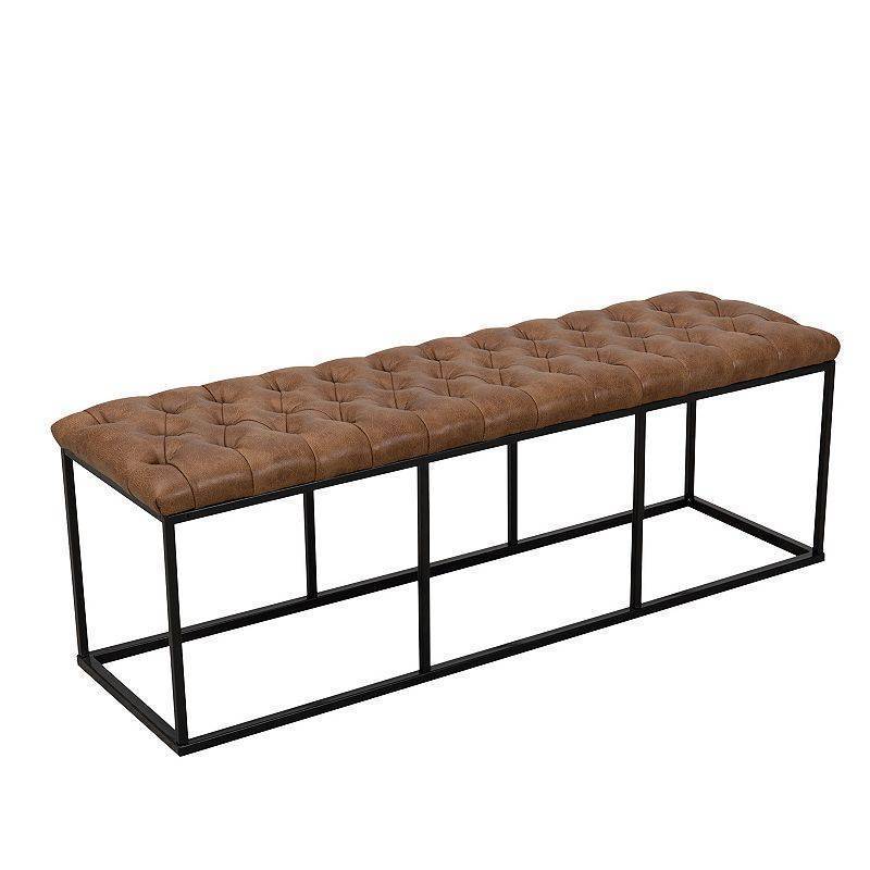 lot 30710 image: HomePop Faux Brown Leather Button Tufted Decorative Bench - Retail $371