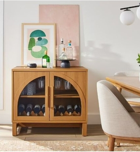 lot 35834 image: Better Homes & Gardens Juliet Bar Cabinet with Storage Light Honey Finish - Retail $123