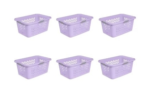 lot 35837 image: Sterilite Large 2 Bushel Plastic Laundry Basket 6 Pack with Comfort Grip Handles (some cosmetic damage) - Retail $56