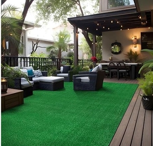 lot 35846 image: Rugshop Artificial Turf Area Rug, Synthetic Grass Carpet for Garden, Deck, or Garage Use, Indoor Outdoor, Green, Size 6 x 3