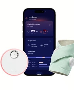 lot 35850 image: Owlet Dream Sock Smart Wearable Baby Monitor  Tracks Oxygen & Pulse Rate  Live Health Alerts, Sleep Insights & App Integration - Mint - Retail $238