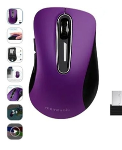 lot 35871 image: memzuoix 2.4G Wireless Mouse, 1400 DPI Computer Mice with USB Receiver, Portable Wireless USB Mouse Battery Powered Cordless Mice for Laptop, PC, Desktop, 5 Buttons, Purple
