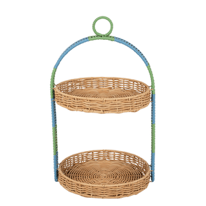 lot 37065 image: Beautiful Two-Tier Two-Tone Rattan Tray by Drew Barrymore