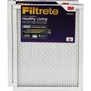 lot 37069 image: Filtrete (16x30x1) Air Filter, MPR 1500  MERV 12, Healthy Living Ultra-Allergen 3-Month Pleated 1-Inch Air Filters (2 Filters) - Retail $65