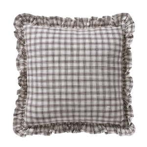 lot 37070 image: 2-Pack My Texas House 18x18 IvoryBrown Ruffle Plaid Cotton Decorative Pillow