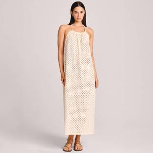 lot 38446 image: Vitamin A Womens Eyelet Halter Maxi Cover Up Dress - White Size M