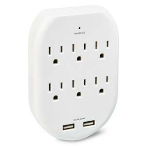 lot 38465 image: onn Surge Protector Wall Tap with 6 AC Outlets2 USB Ports 125 Volts 15 Amps  White