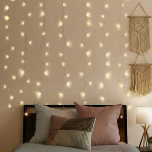 lot 38469 image: Merkury Innovations 200-Count Warm White LED Curtain String Lights  USB-Powered with Remote  7 ft x 6.2 ft Indoor Use