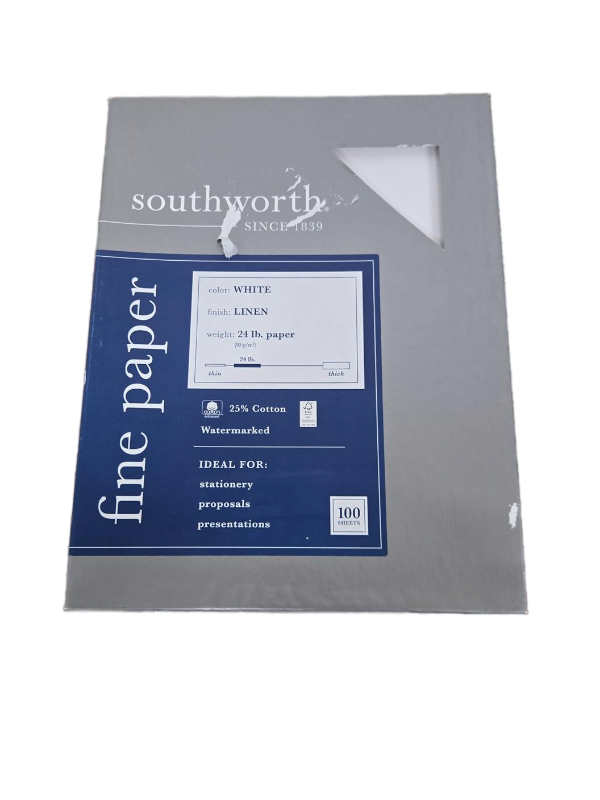 lot 34890 image: Southworth Fine White Linen Paper 100 Sheets