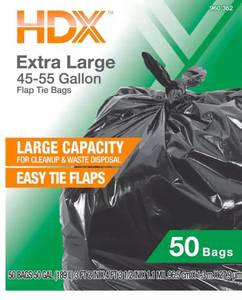 lot 33817 image: HDX Extra Large 45-55 Gallon Flap Tie Bags 25 Bags
